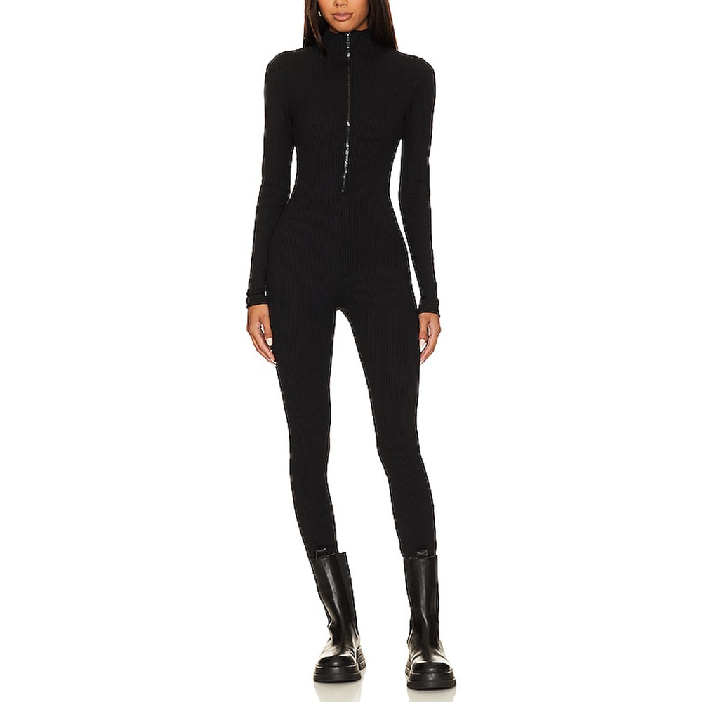 Show Me Your MuMu Black Ribbed Zip-Front Jumpsuit
